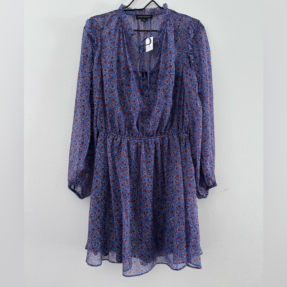 Banana Republic Metallic Floral Ruffled Mini Dress 8